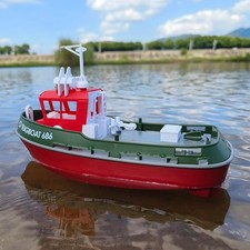 Mini RC Boat, 1:72 Scale RC Tugboat with 2.4 GHz Remote, 2 Rechargeable Batteri