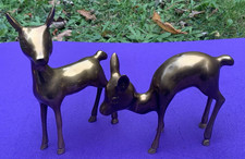 Vintage Brass Deer and Doe Figurines Sculpture Ornaments