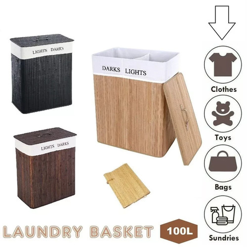 Double bamboo laundry hamper - bamboo,