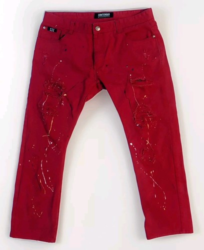 Red destroyed jeans splattered - jeans,