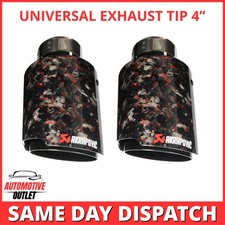 2x AKRAPOVIC EXHAUST TIPS 4" UNIVERSAL GLOSS BLACK & RED FORGED CARBON FIBER