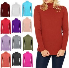 Women's Ribbed Polo Turtle Roll Mock Neck Long Sleeve Jumper Ladies Tops