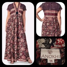 ANOKHI indian cotton summer dress hand block printed arty hippy ethnic 14  l m