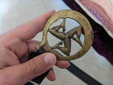 Isle of Man Belt Manx Coat of Arms Brass Buckle Leather Belt 27" Waist