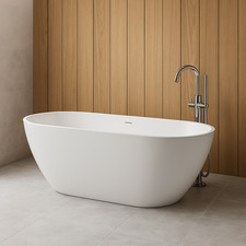 Modern Freestanding Acrylic Bath 1645mm Gloss White Oval Soaking Bathtub