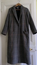 Zara Trafaluc full length Coat Womens S Uk 8-10-12 Black White Wool Long