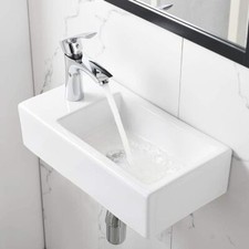 Small Compact Bathroom Cloakroom Hand Wash Basin Sink Ceramic Wall Hung White