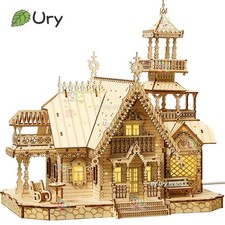 DIY Villa 3D Wooden Model Kit with Light Castle Puzzles Assembly Toy Kids Gits