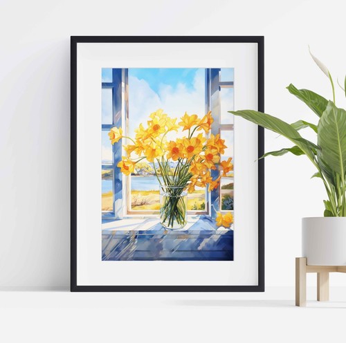 Daffodil flowers glass - glass, vase