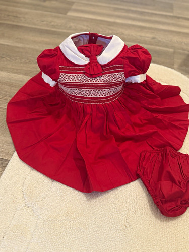 Red white smocked - white, bow