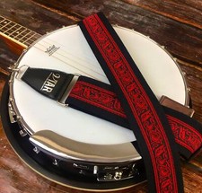 Handmade Black and Red Irish Celtic Banjo Strap - Vtar Vegan Guitar Straps