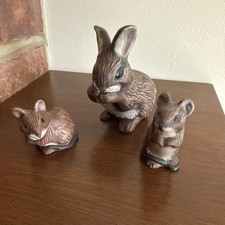 3 Vintage POOLE POTTERY  Brown painted Animals 2 Mice and a Rabbit. 