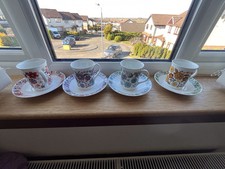 Elizabethan 'Carnaby'Bone China Expresso Cup's & Saucers X 4 Flower Power Retro 