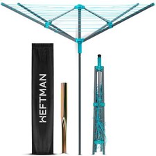 HEFTMAN 4 Arm Rotary Washing Line Dryer 45M Outdoor Clothes Ground Spike Blue