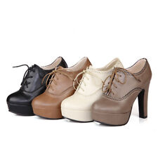 Womens Elegant High Block Heels Lace Up Pumps Platform Ankle Boots Party Shoes
