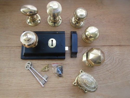 Solid brass door rim knob - brass,