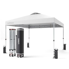 Wiltec Gazebo pieghevole pop-up bianco, 3 x 3 m con ruote Tenda per fiere eventi