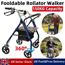 Lightweight Foldable Rollator Walking Aid Frame Wheeled Walker w/ Seat Steel UK