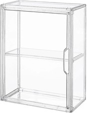 2-Tier Clear Acrylic Display Case for Figure & Doll, Wall Mount w/ Magnetic Door