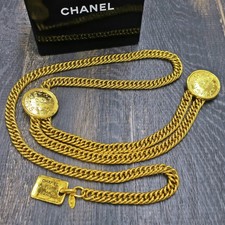 CHANEL Gold Plated CC Logos Cambon Charm Vintage Chain Belt #1122c Rise-on