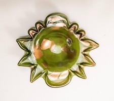 Creation Vimax Decorative Art Glass Bowl Italy MCM Green Gold Sparkles 10" x 11"