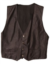 VINTAGE Mens Leather Waistcoat UK 38 Medium Black SC23