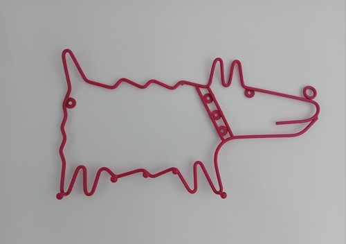 1990s ikea red metal dog - metal,