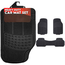 3PCS HEAVY DUTY UNIVERSAL BLACK RUBBER CAR MAT SET NON SLIP JOINED VAN MATS