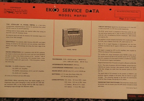 Ekco model mbp183 - ekco,
