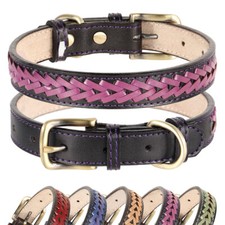 Braided Leather Pet Dog Collar Soft Adjustable for Small Large Dogs 5 Colours