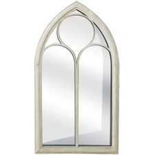 Large Arched Garden Mirror Sandy Brown Wrought Iron Frame Wall Fence Hanging UK