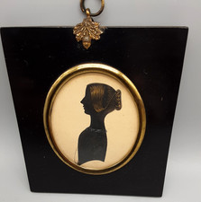 Black Framed Antique Silhouette Miniature Portrait Picture of  Young Lady Gilded
