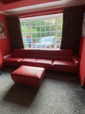 Italian Red Leather Sofa 5-seater and Footstool