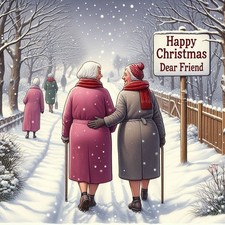 Happy Christmas dear Friend, Affectionate. Folded Greeting Card Blank, Env. New