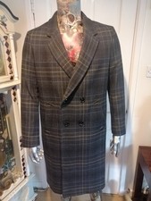 ZARA MAN Dark Grey/Blue Check Mid Length Overcoat Size XL