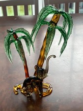 Thomas Webb glass Palm Tree and Elephant c1930 Art Deco Sculpture