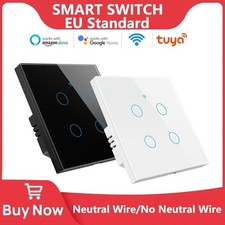 Tuya Smart Wifi Touch Light Switch NO Neutral Wire Required - EU 1/2/3/4 Gang