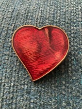 Vintage YSL Yves Saint Laurent Heart Shape Gold Plated Red Enamel Brooch Pendant
