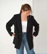 EX PRIMARK BLACK LAPEL DOUBLE BREASTED FULLY LINED BLAZER/JACKET SIZE 18-20 LEFT