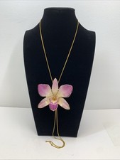 Vintage Bolo Tie Gold Tone Adjustable Necklace W/ Pretty Purple Flower Pendant