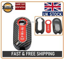 3 BUTTON RED PAD CASE FOB KEY COVER FOR FIAT 500 PANDA PUNTO BRAVO CARBON FIBRE 
