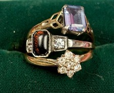 A Selection Of 9ct Gold Rings. Topaz, Bloodstone And Diamond? Weight 6.5g.