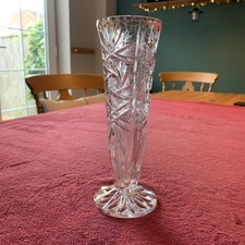 Vintage Heavy Cut Glass Stem Flower Vase 20cm 