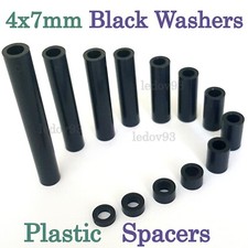 Black Nylon SPACERS Plastic Standoff Washers ID 4mm OD 7mm Various Length UK