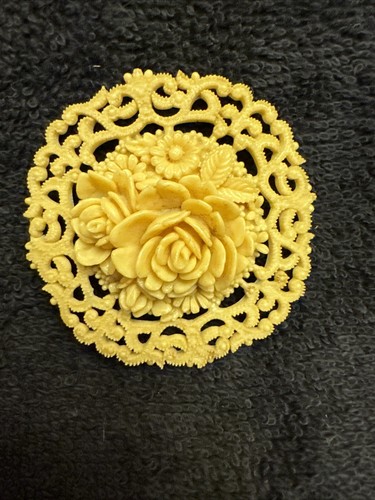 Chinese carved flower - chinese, brooch