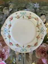 Crown Staffordshire Blue Ribbon Bow & Pink Roses Round Cake Plate