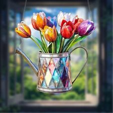 Tulips In A Watering Can Flower Suncatcher Stained Glass Effect Home Decor Gift