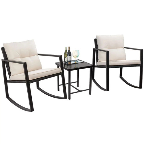 3pcs rattan rocking bistro set - rattan,