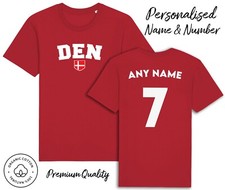 Denmark DEN T-Shirt 2024 Personalised Name & No Adult Kids Baby, Football Euro