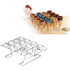 16-Cavity Stainless Steel Ice Cream Cone Holder Foldable Dessert Display Stand ↕